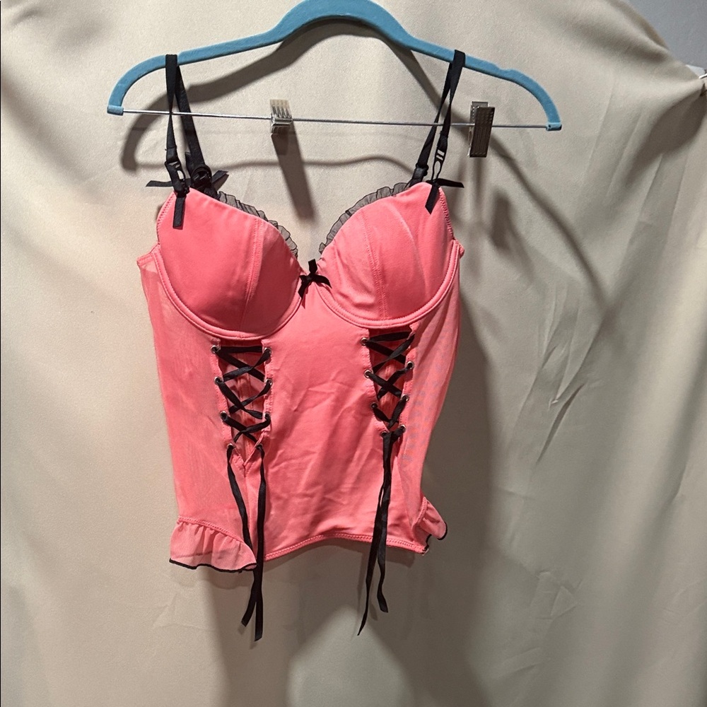 Vintage Y2K Pink Lace-Up Bustier Top